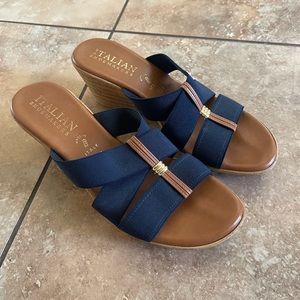 Italian shoemakers | navy blue corked wedged sandles